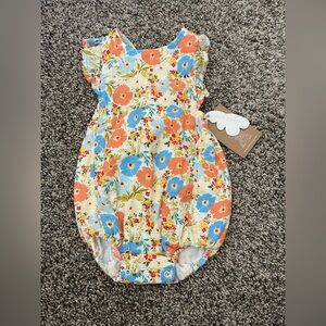 NWT Infant Baby Angel Dear Organic Cotton Muslin Floral Romper Size 6-12 Months